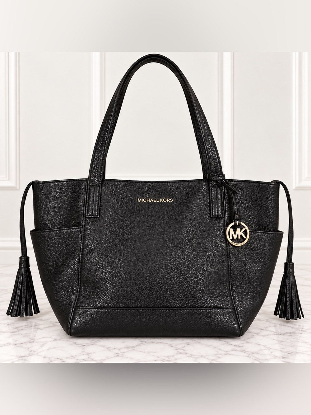 Michael Kors OP-1605 Leather Tote Bag/Shoulder Bag with Tassel Detail